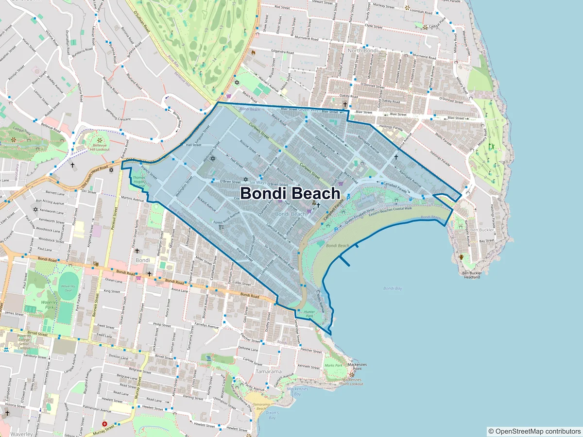 Map of Bondi Beach, NSW, Australia