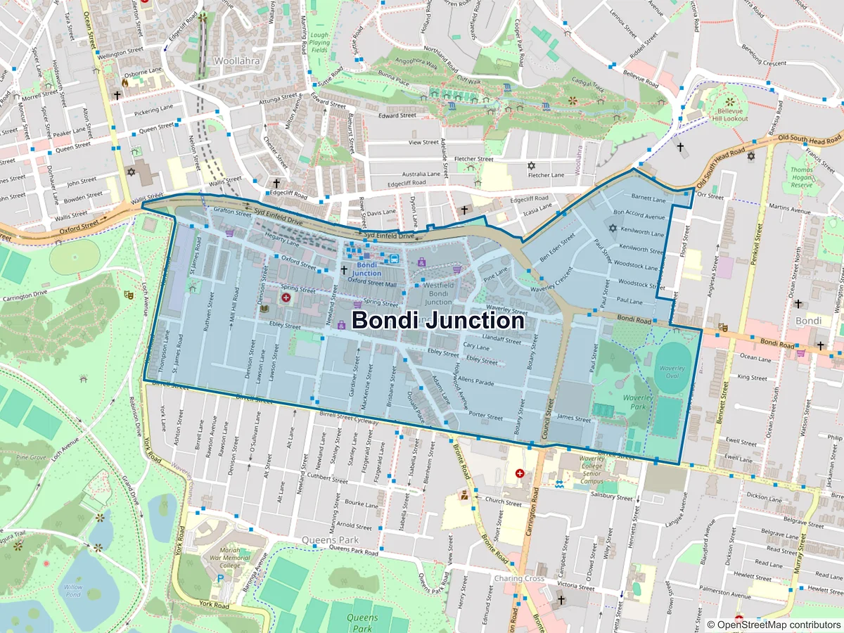 Map of Bondi Junction, NSW, Australia