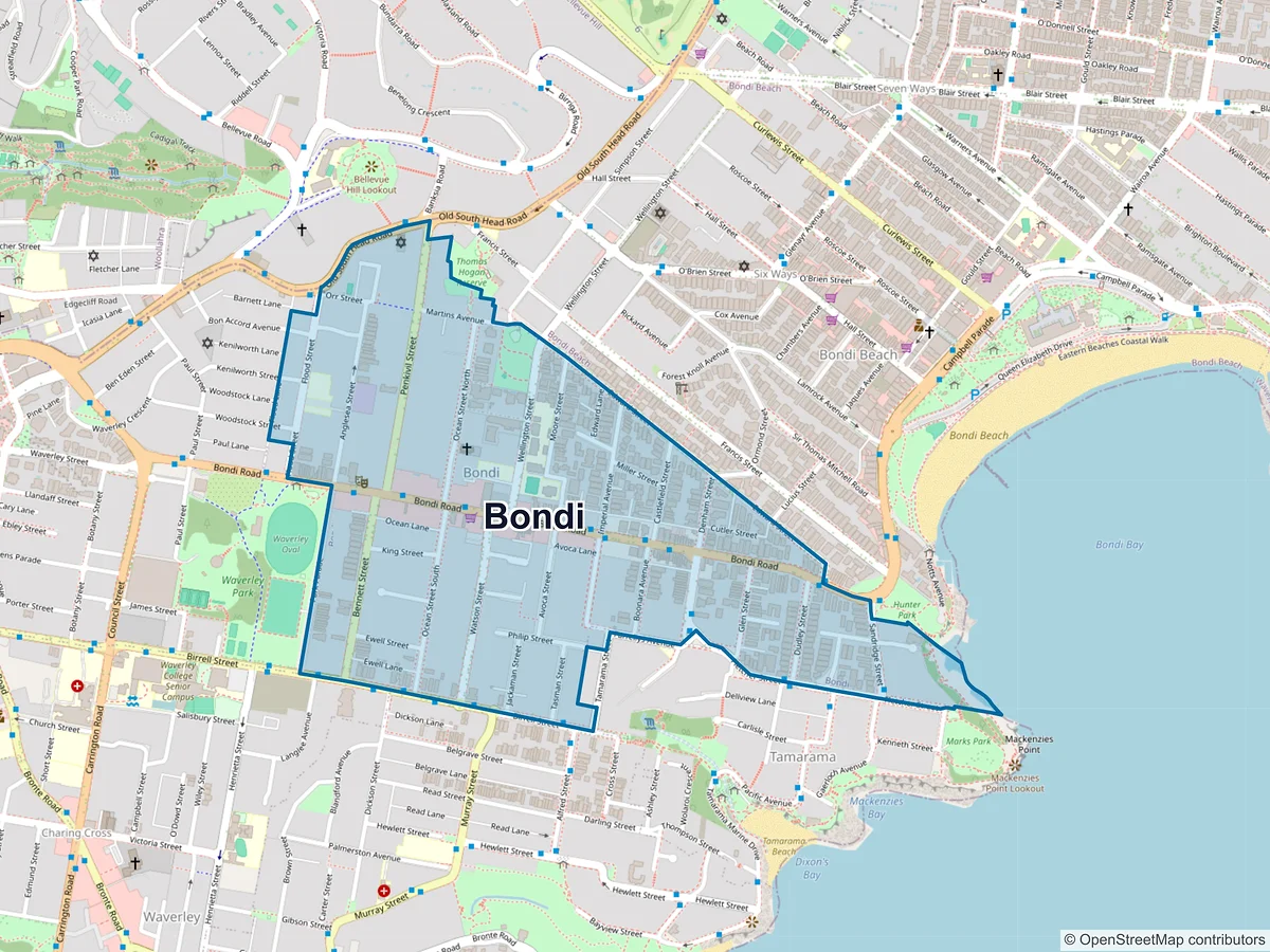 Map of Bondi, NSW, Australia