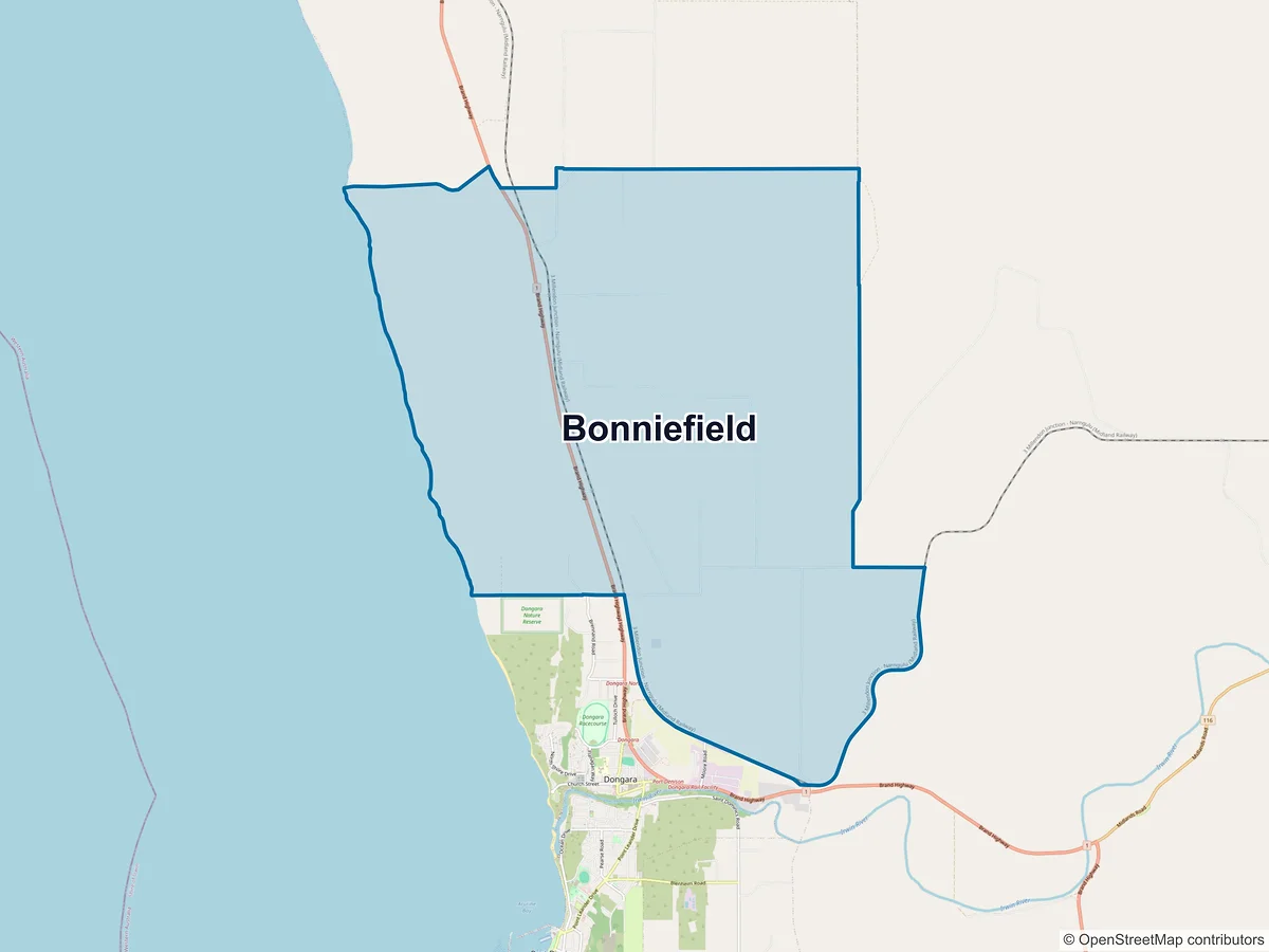 Map of Bonniefield, WA, Australia