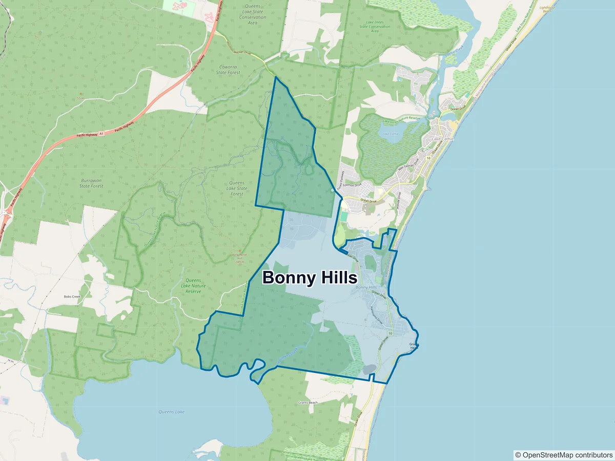 Map of Bonny Hills, NSW, Australia