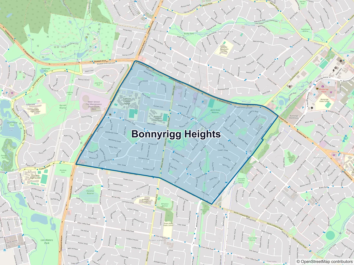 Map of Bonnyrigg Heights, NSW, Australia