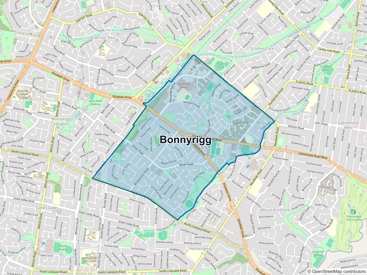 Map of Bonnyrigg, NSW, Australia