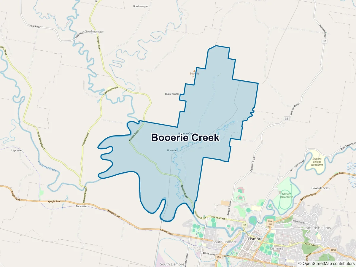 Map of Booerie Creek, NSW, Australia