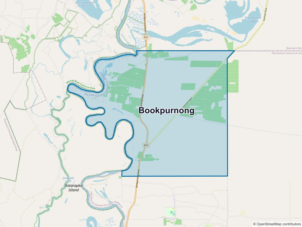 Map of Bookpurnong, SA, Australia