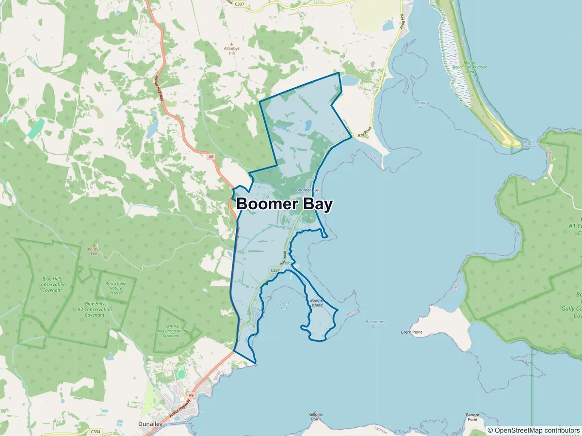 Map of Boomer Bay, TAS, Australia