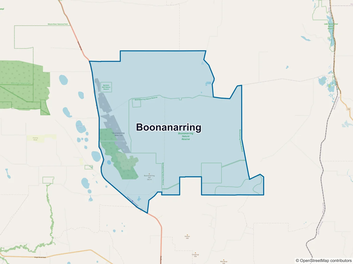 Map of Boonanarring, WA, Australia