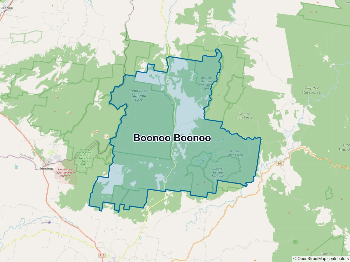 Map of Boonoo Boonoo, NSW, Australia