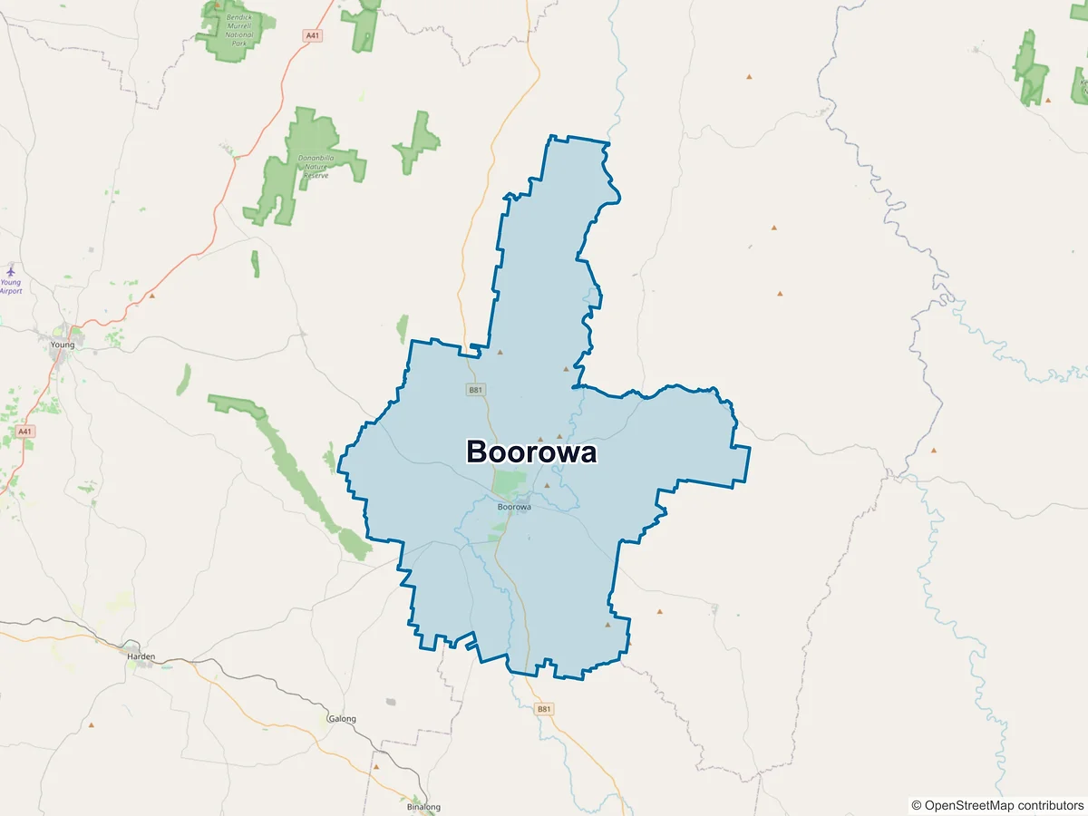 Map of Boorowa, NSW, Australia