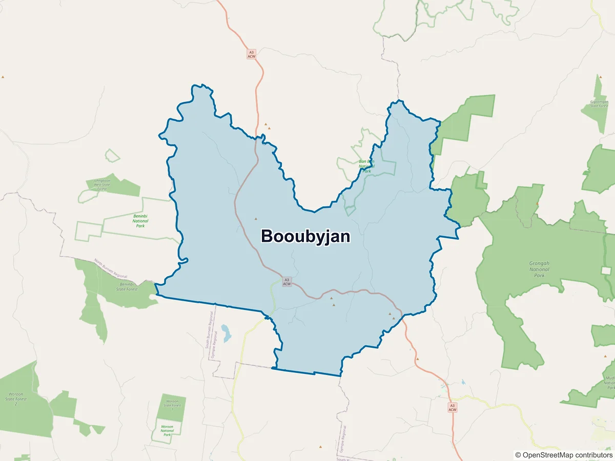 Map of Booubyjan, QLD, Australia