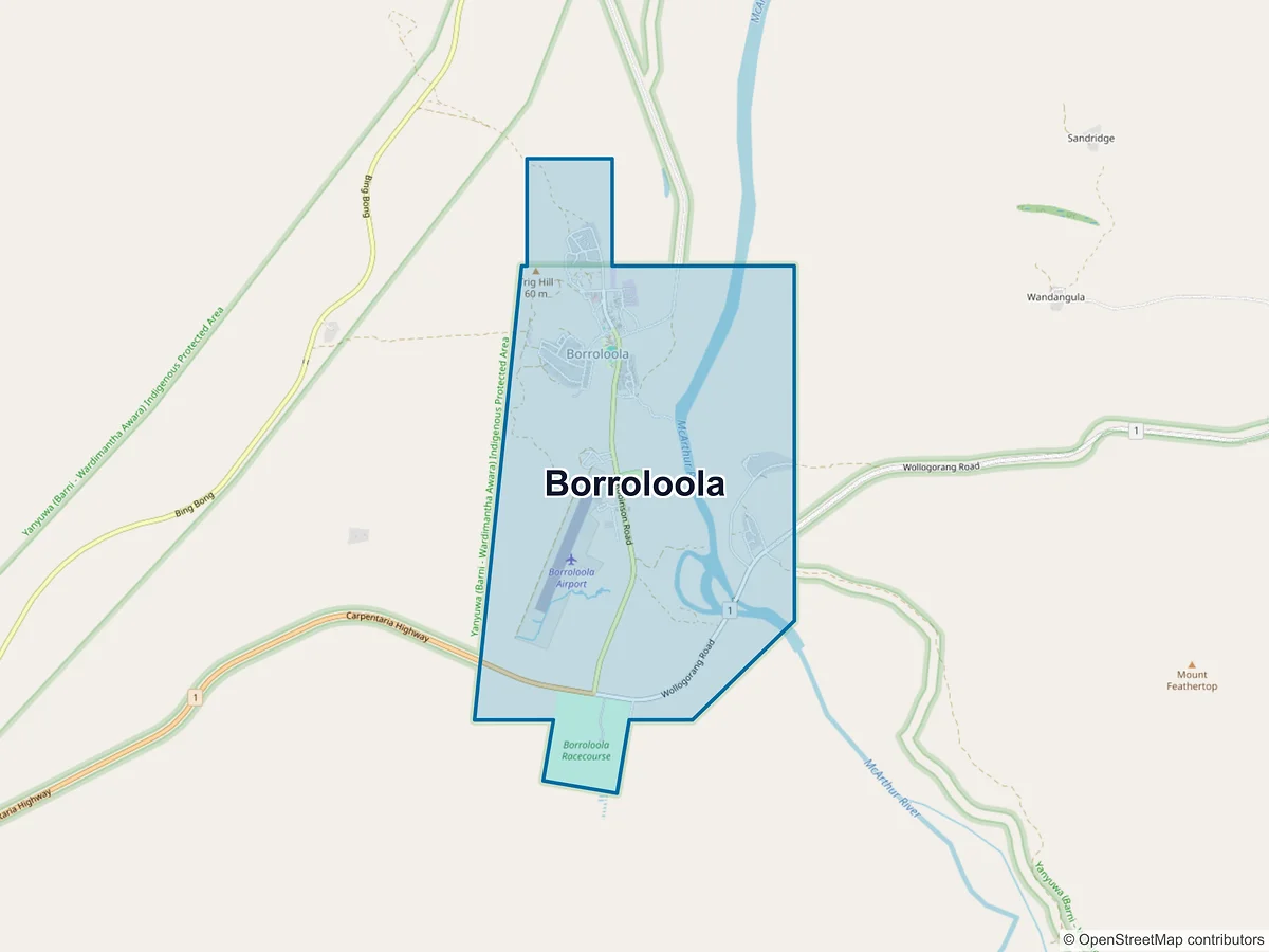 Map of Borroloola, NT, Australia