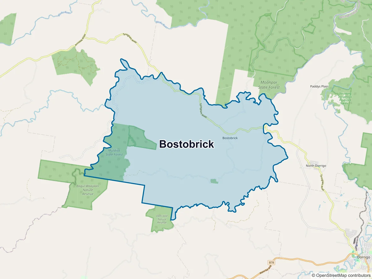 Map of Bostobrick, NSW, Australia