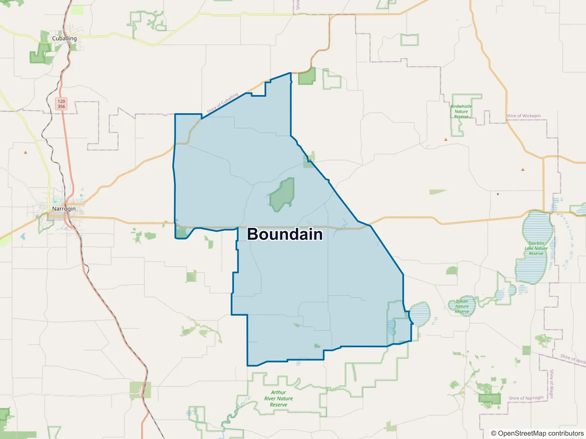 Map of Boundain, WA, Australia