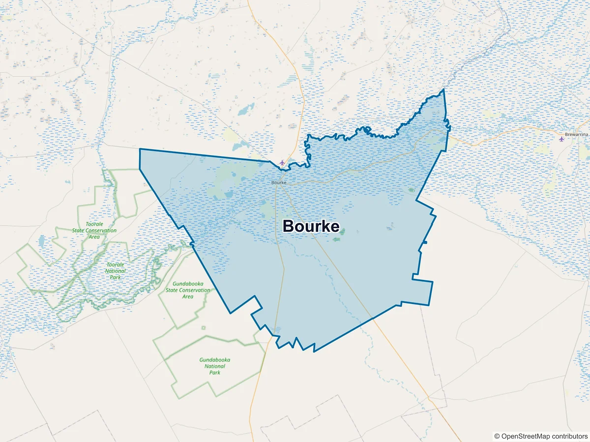 Map of Bourke, NSW, Australia