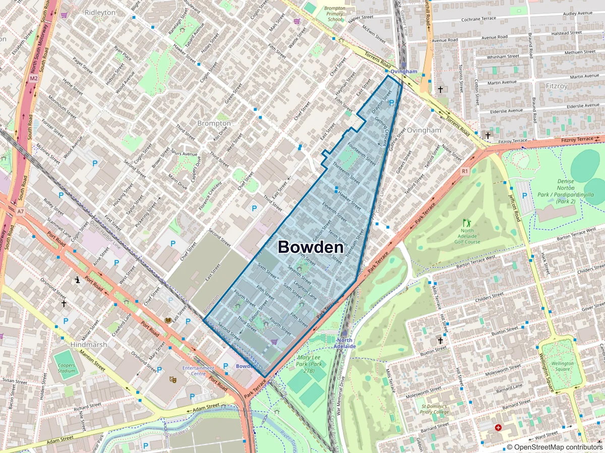 Map of Bowden, SA, Australia