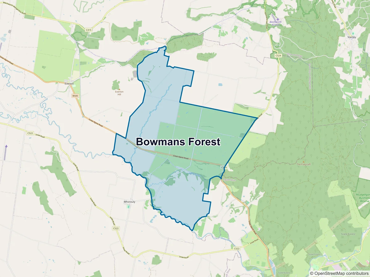 Map of Bowmans Forest, VIC, Australia