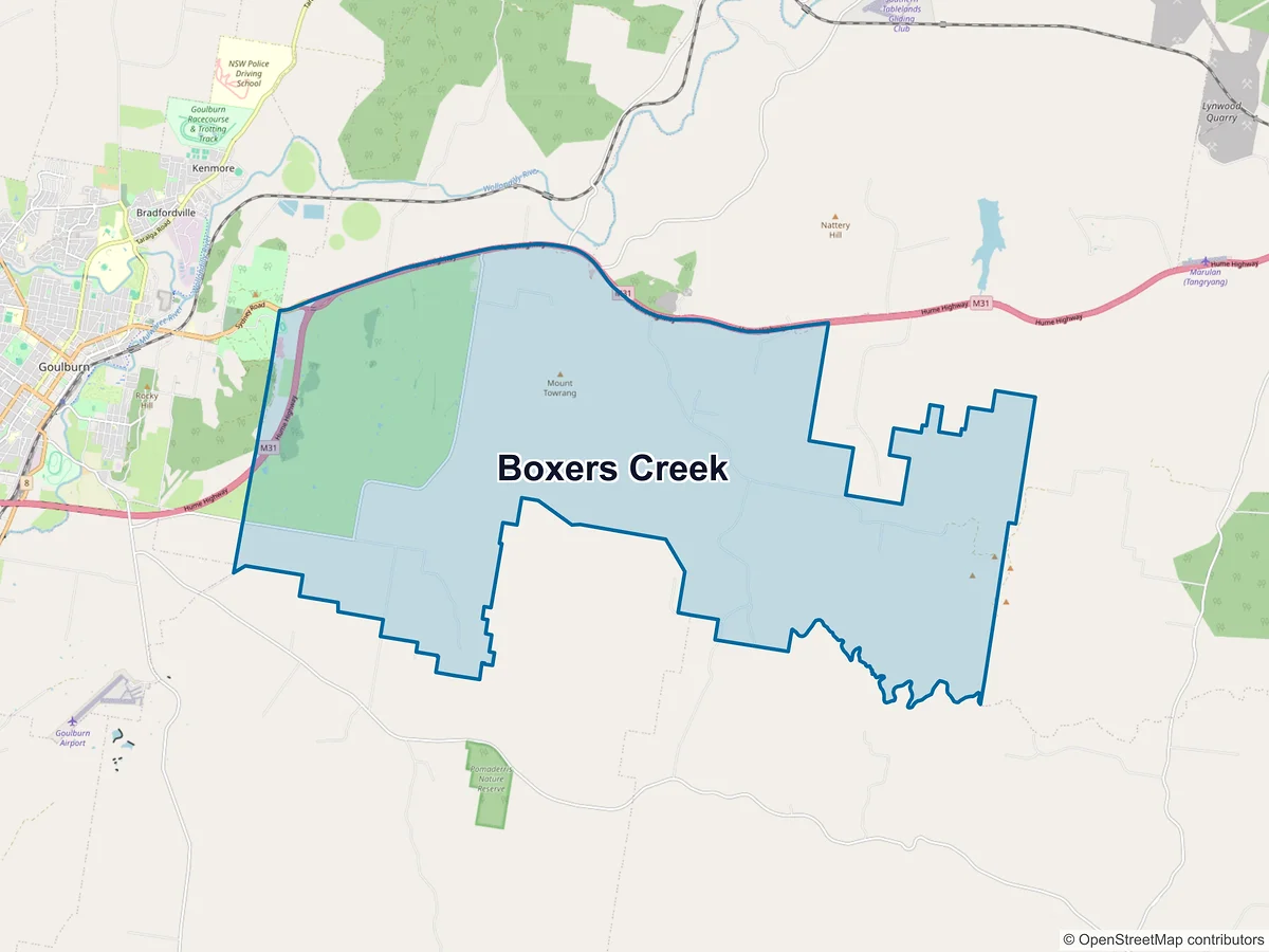 Map of Boxers Creek, NSW, Australia