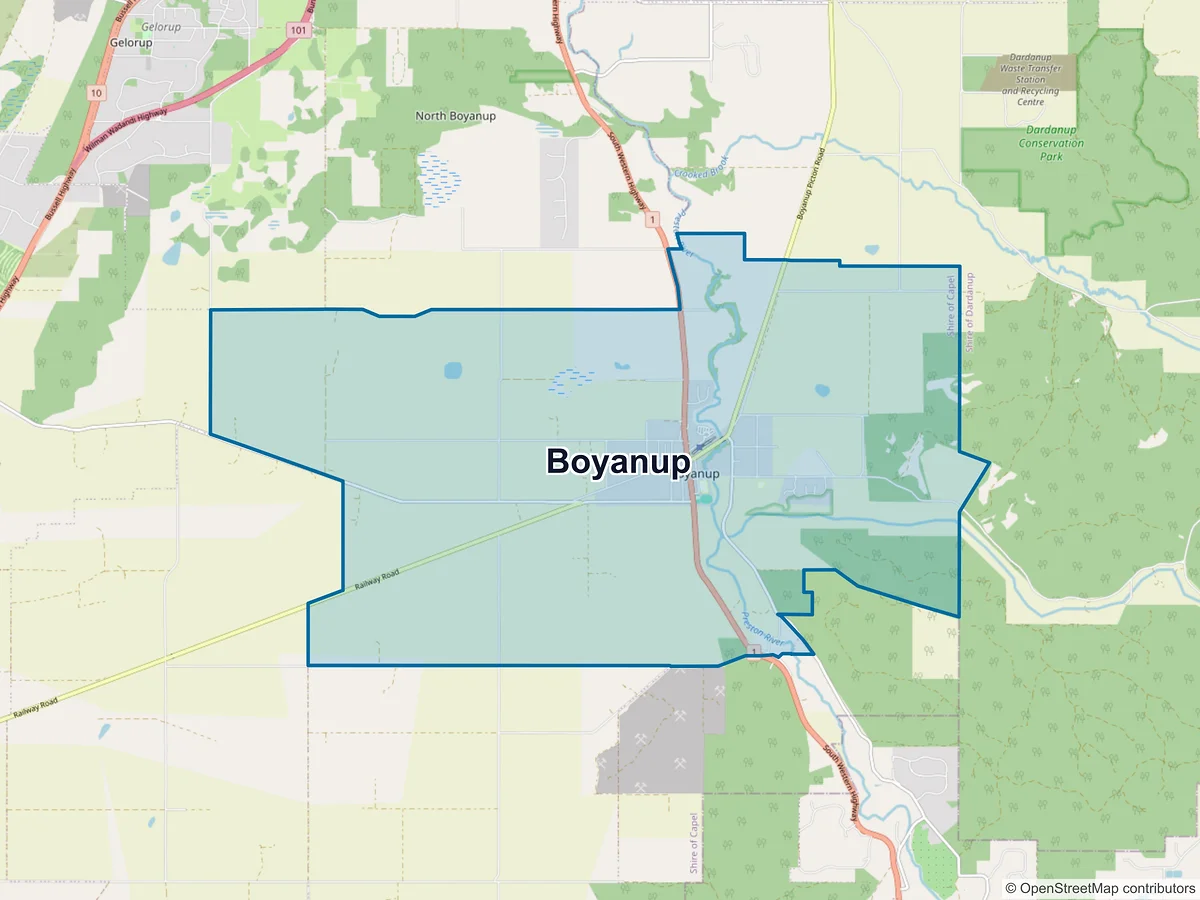 Map of Boyanup, WA, Australia