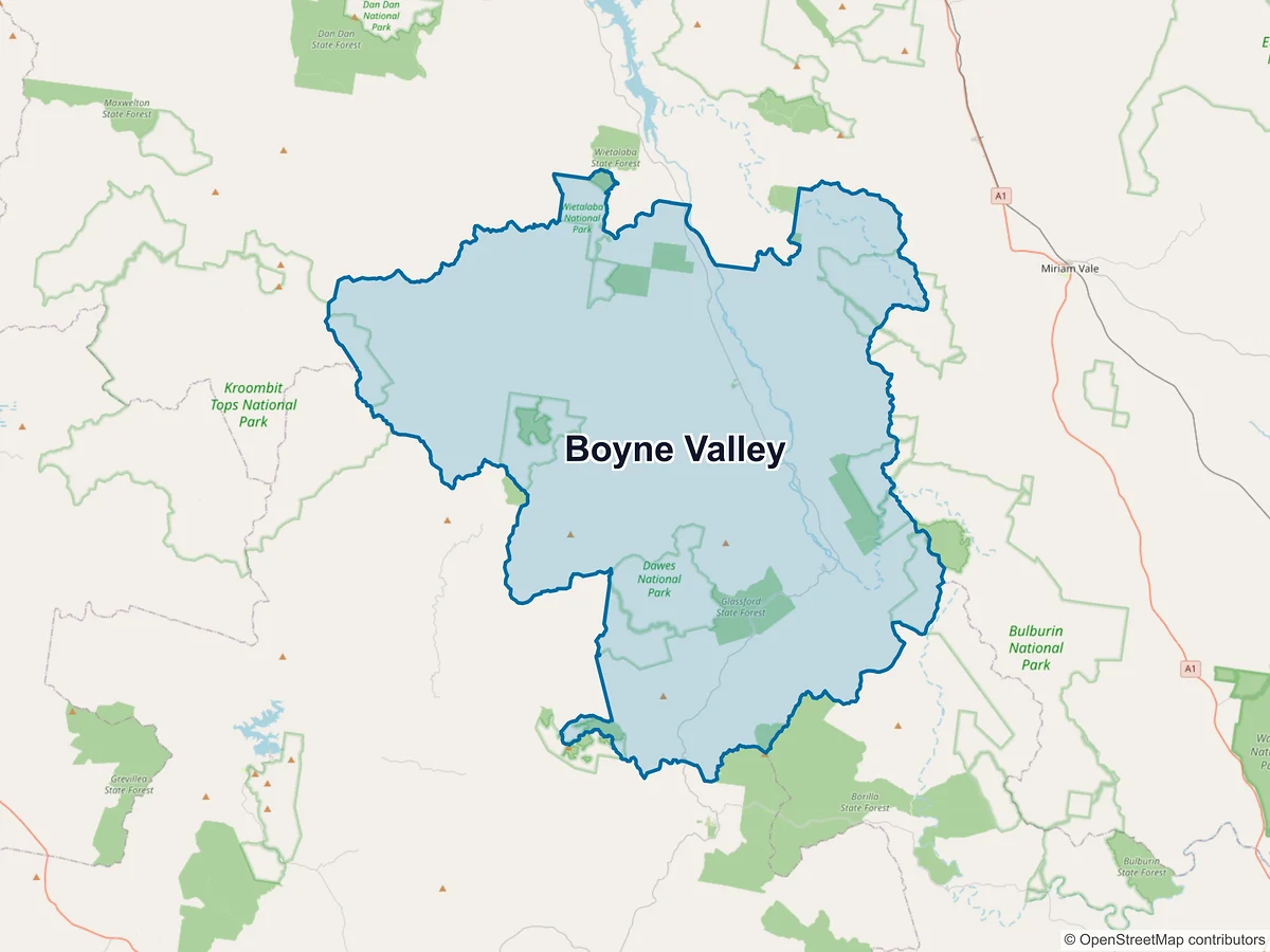 Map of Boyne Valley, QLD, Australia