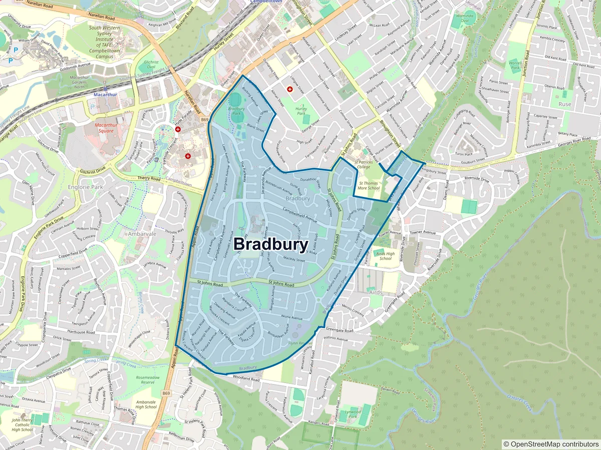 Map of Bradbury, NSW, Australia