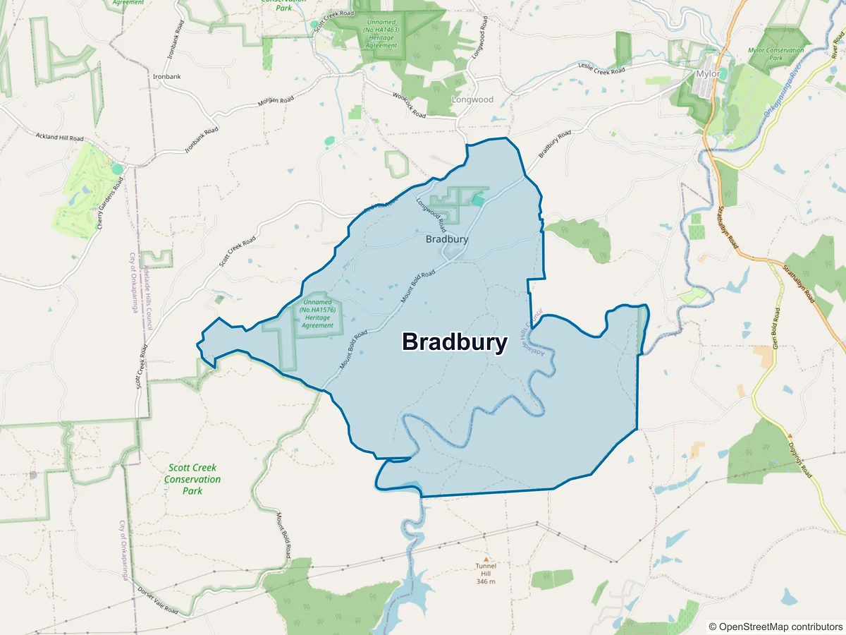 Map of Bradbury, SA, Australia