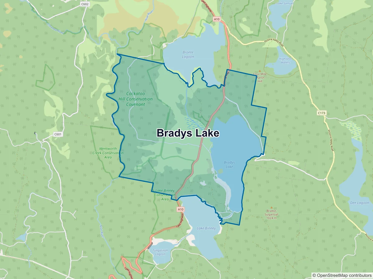 Map of Bradys Lake, TAS, Australia