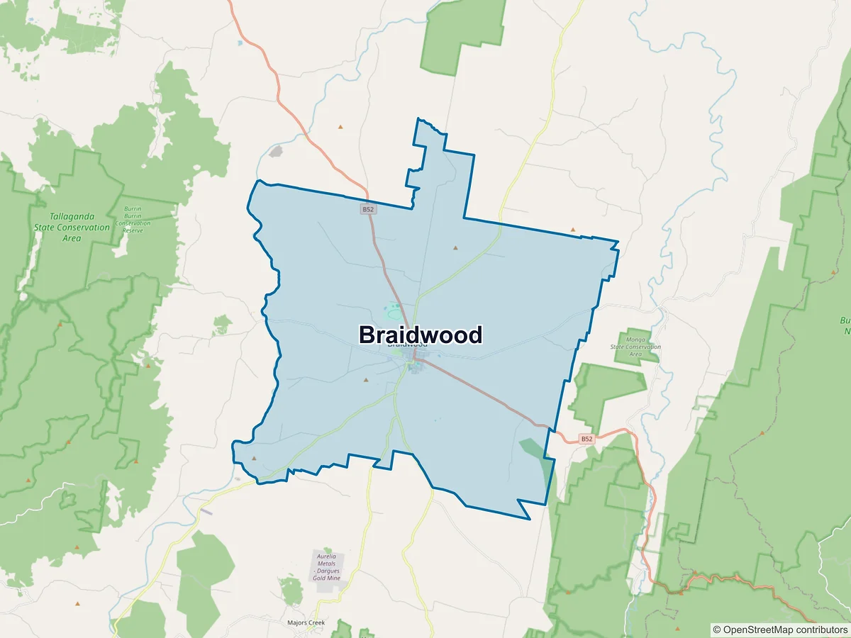 Map of Braidwood, NSW, Australia