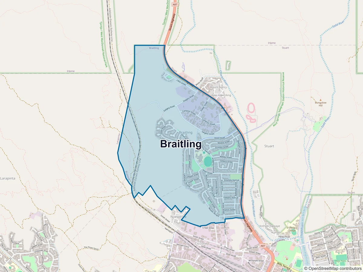 Map of Braitling, NT, Australia