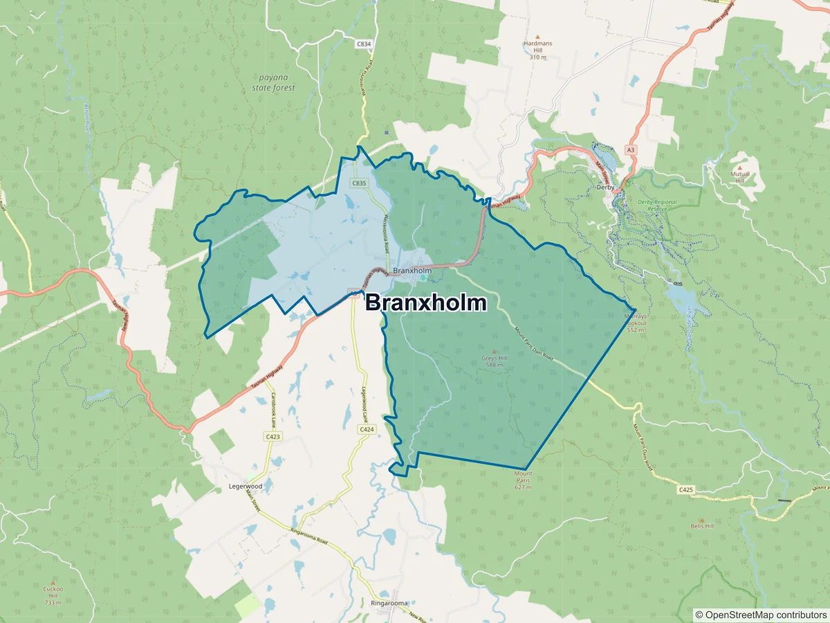 Map of Branxholm, TAS, Australia