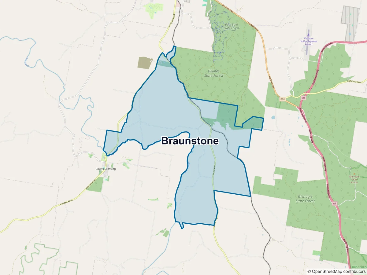 Map of Braunstone, NSW, Australia