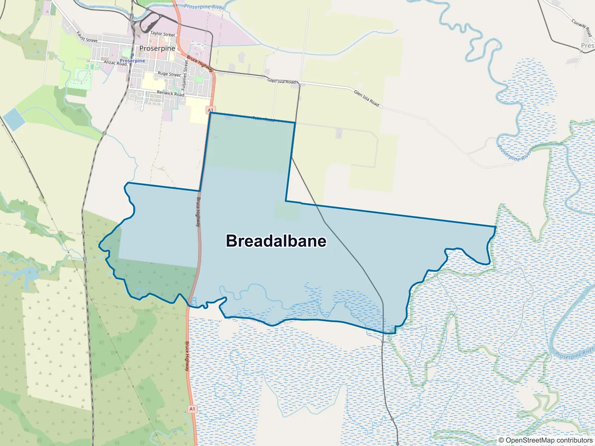 Map of Breadalbane, QLD, Australia