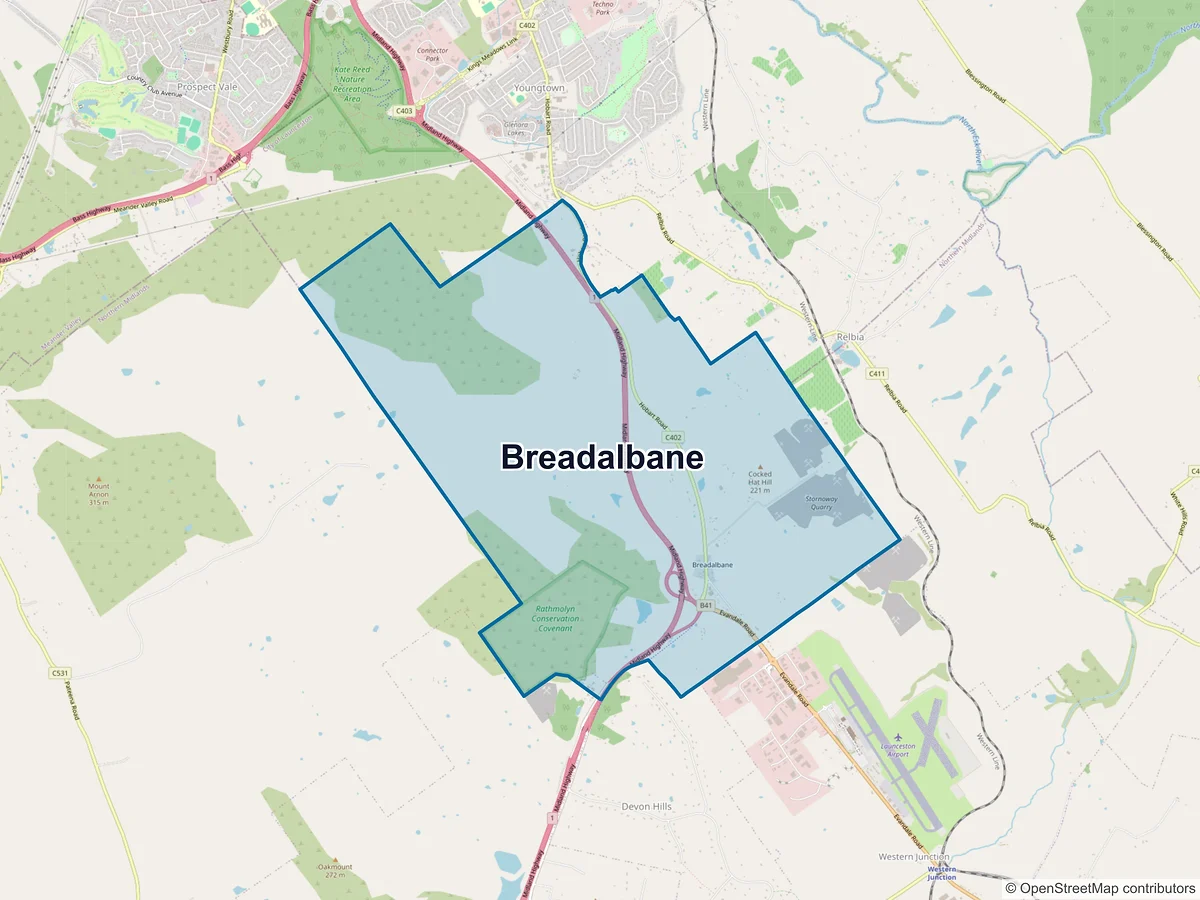 Map of Breadalbane, TAS, Australia