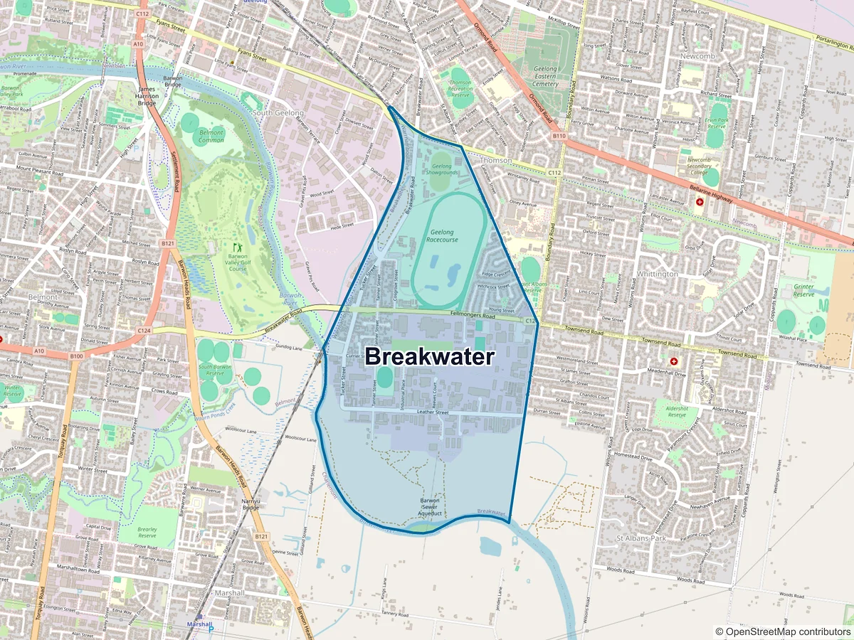 Map of Breakwater, VIC, Australia