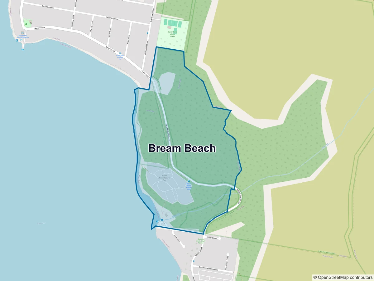 Map of Bream Beach, NSW, Australia