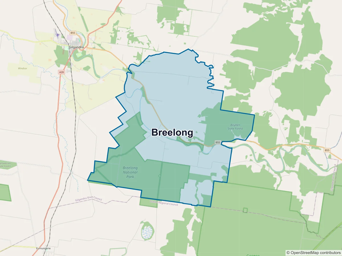 Map of Breelong, NSW, Australia