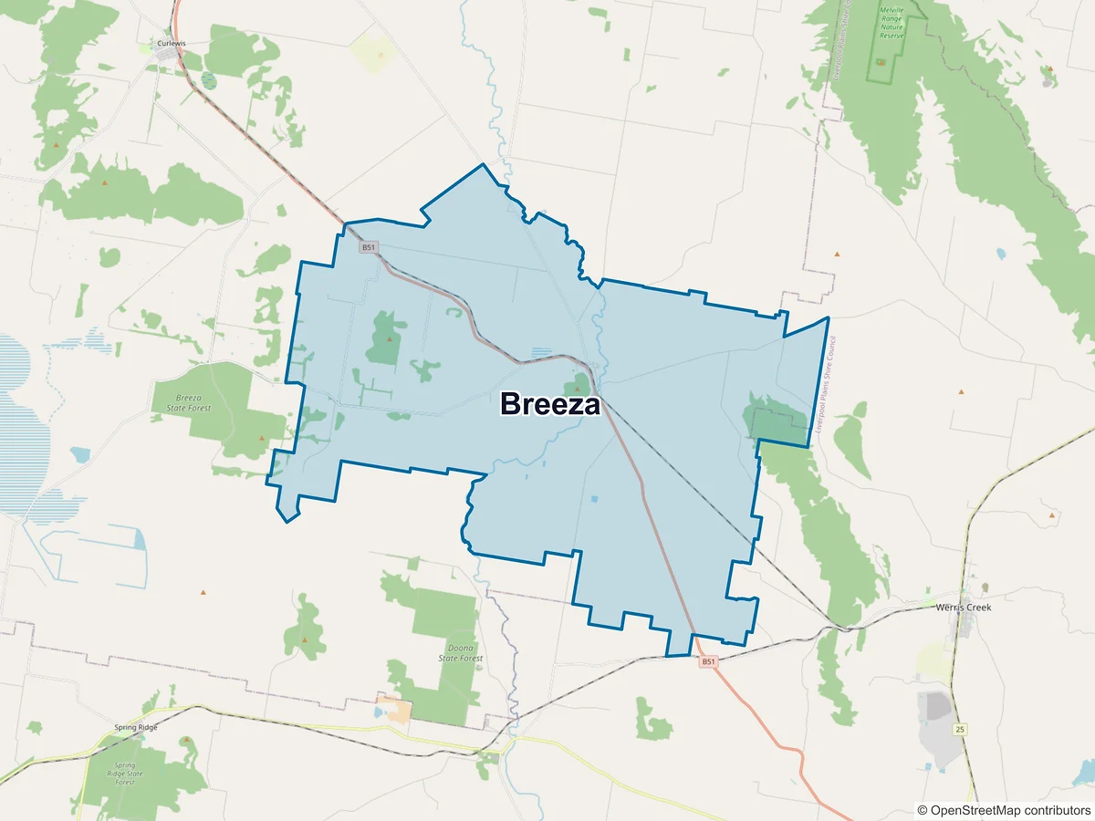 Map of Breeza, NSW, Australia
