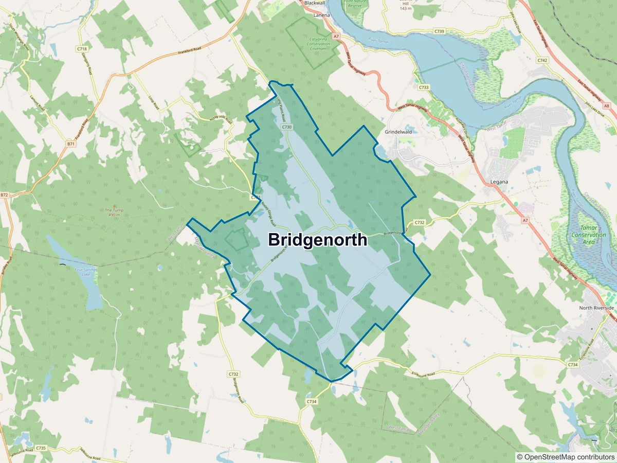 Map of Bridgenorth, TAS, Australia