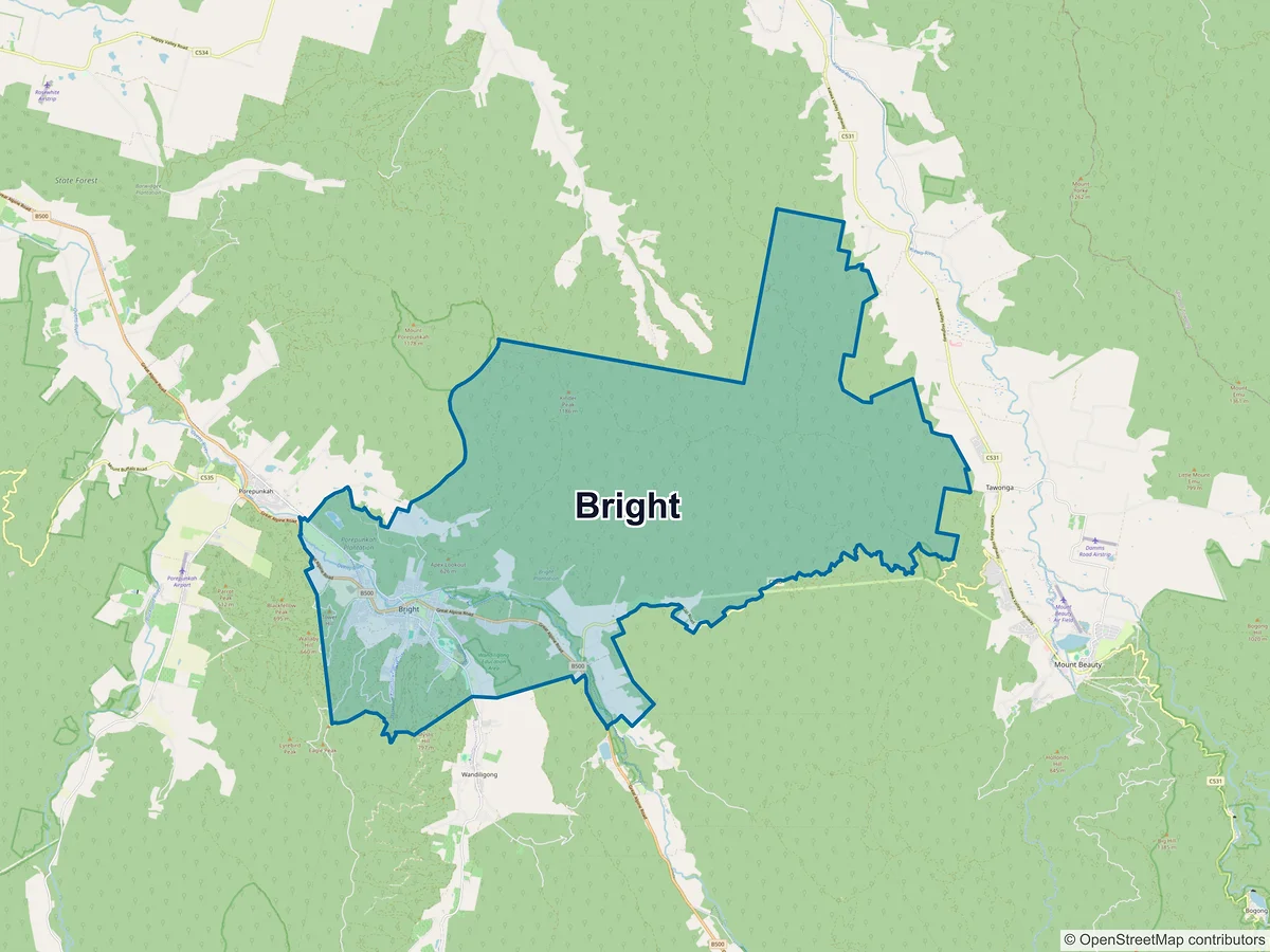 Map of Bright, VIC, Australia