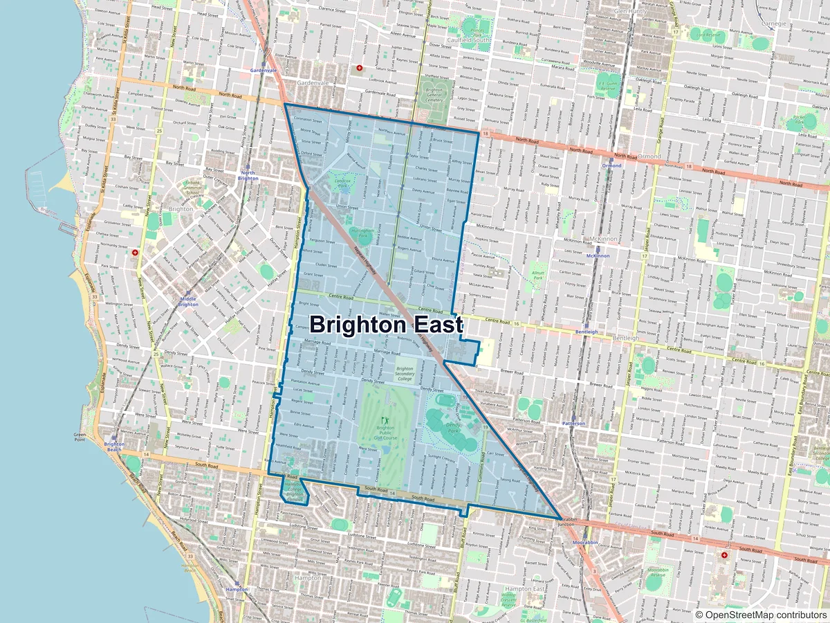 Map of Brighton East, VIC, Australia