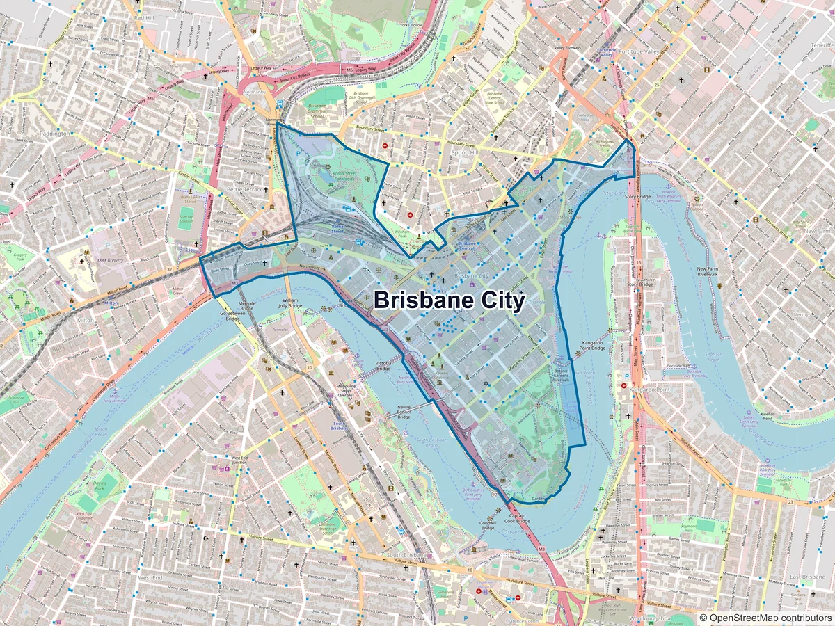 Map of Brisbane City, QLD, Australia