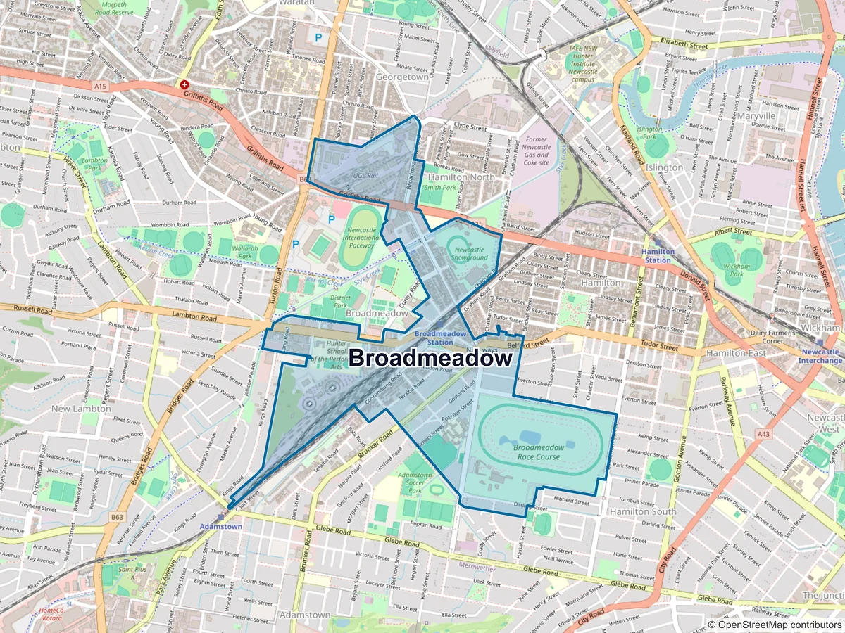 Map of Broadmeadow, NSW, Australia