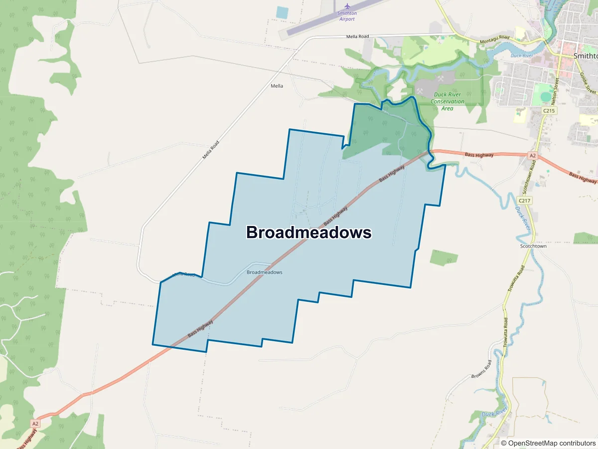 Map of Broadmeadows, TAS, Australia