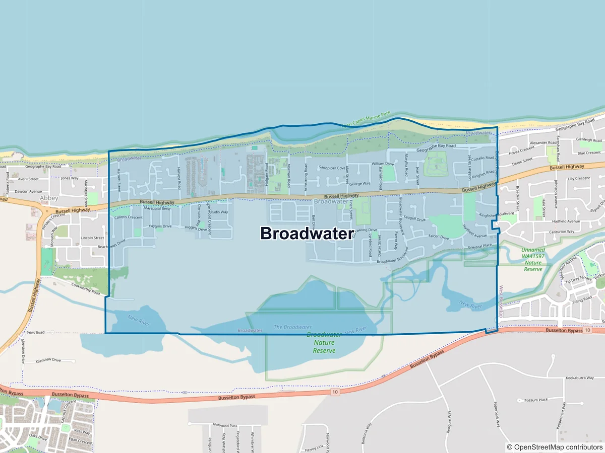 Map of Broadwater, WA, Australia