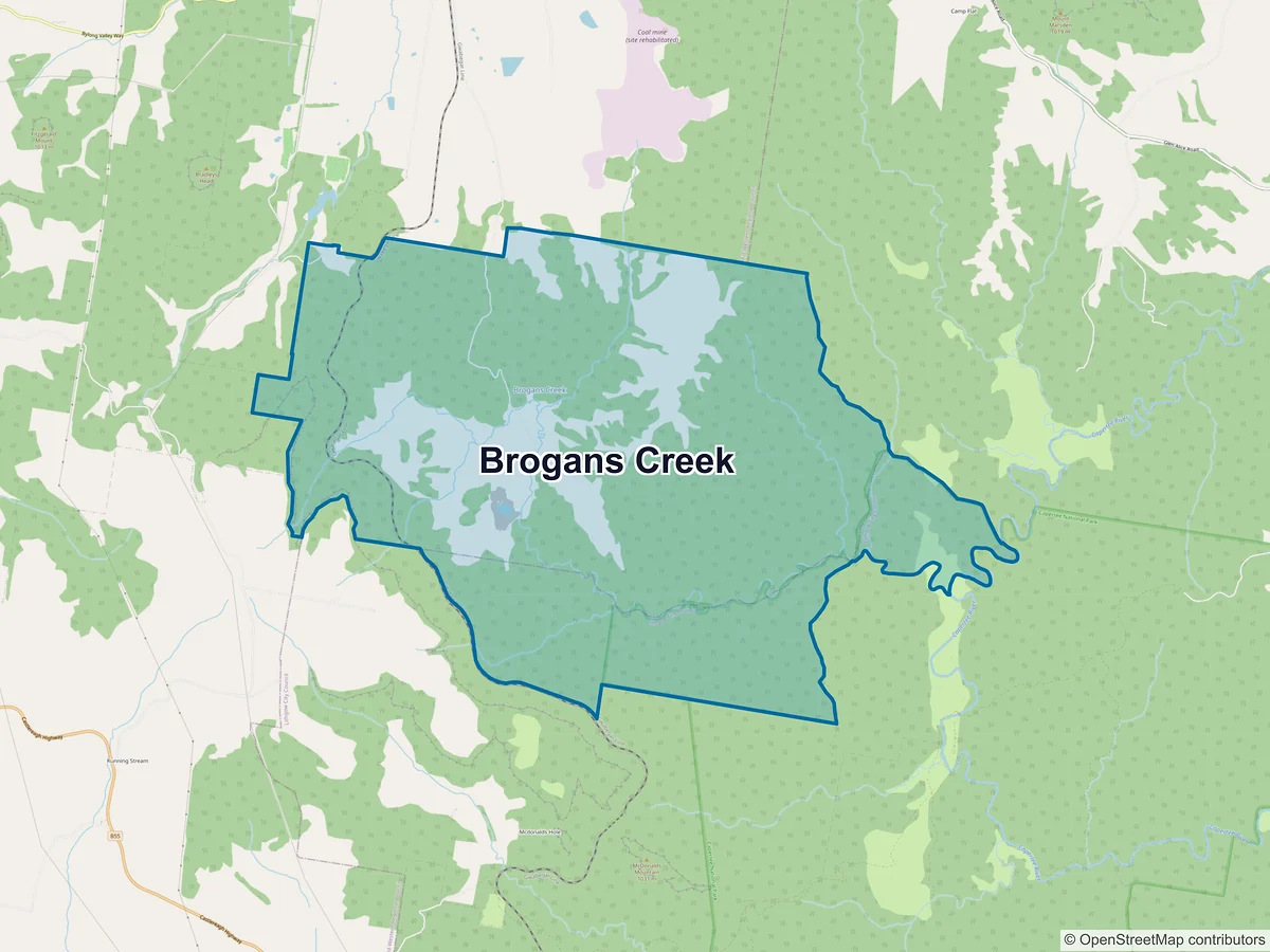 Map of Brogans Creek, NSW, Australia