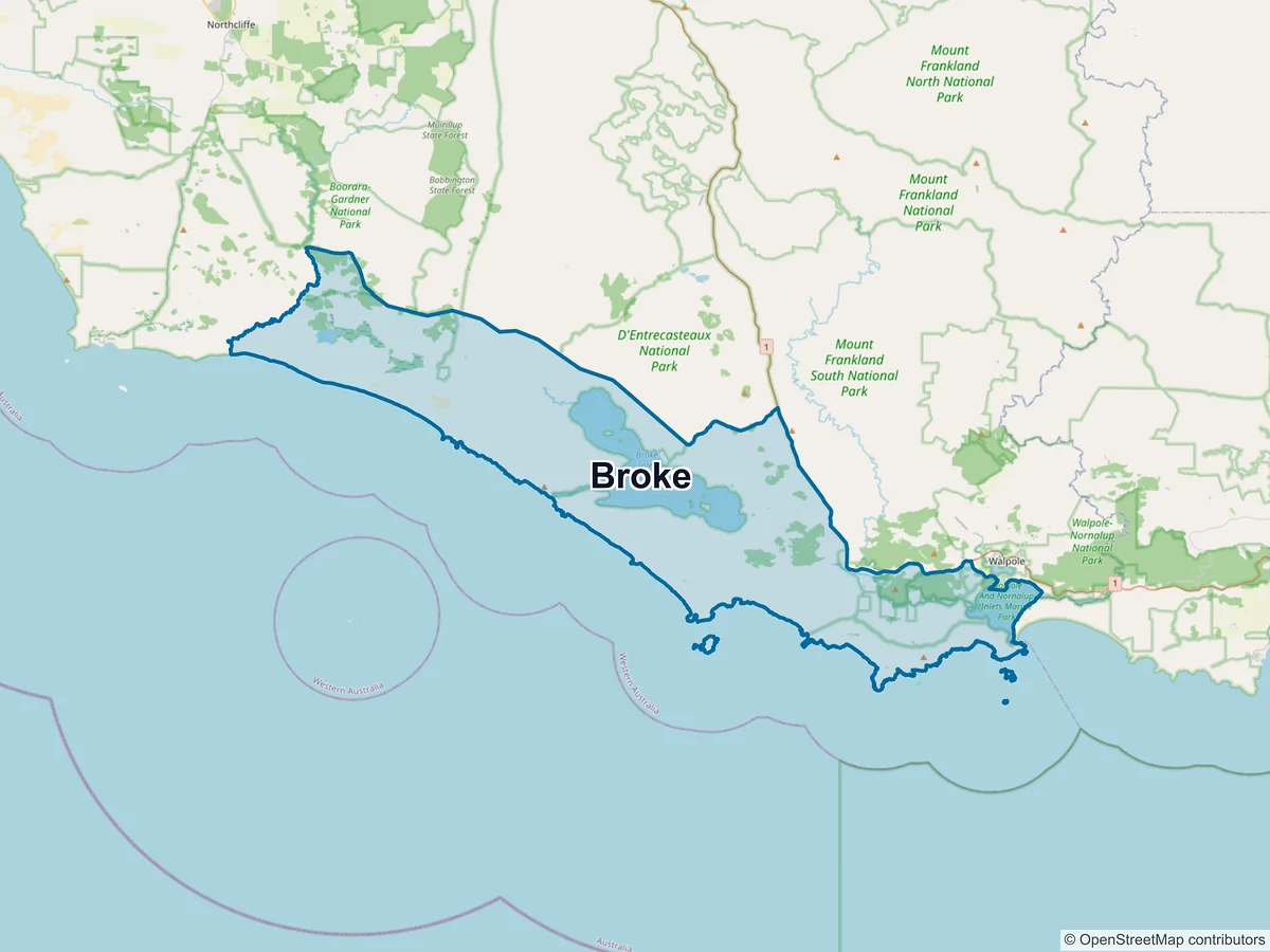 Map of Broke, WA, Australia