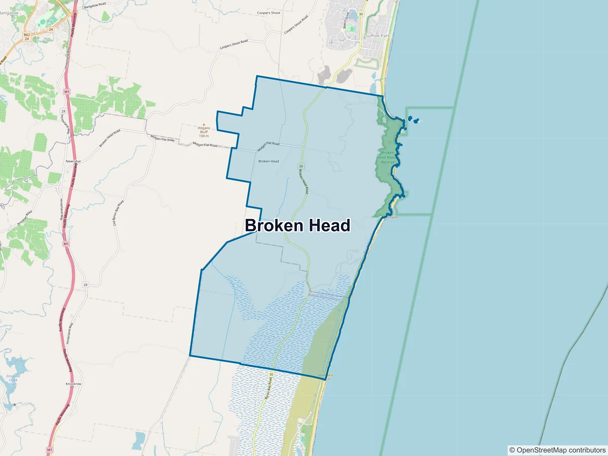 Map of Broken Head, NSW, Australia