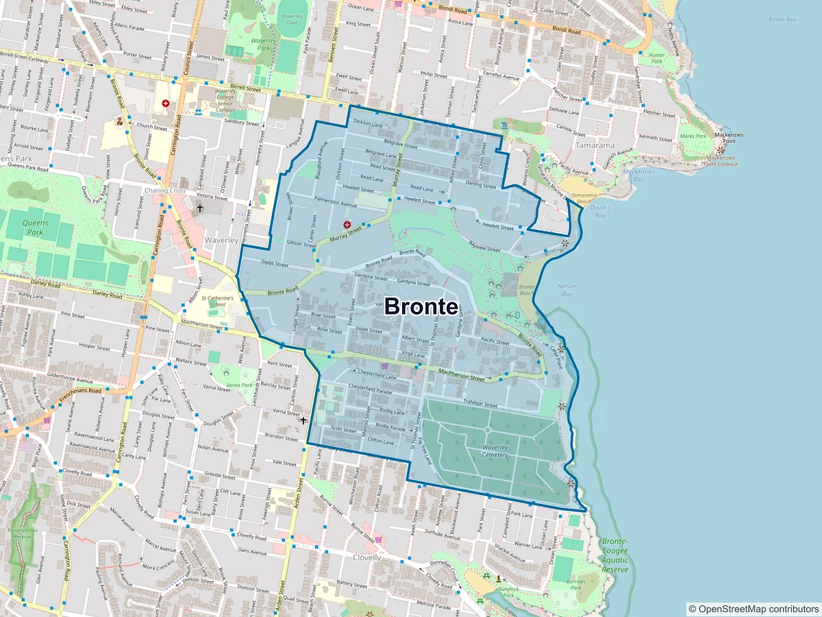 Map of Bronte, NSW, Australia