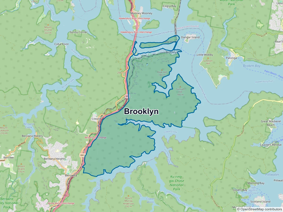 Map of Brooklyn, NSW, Australia