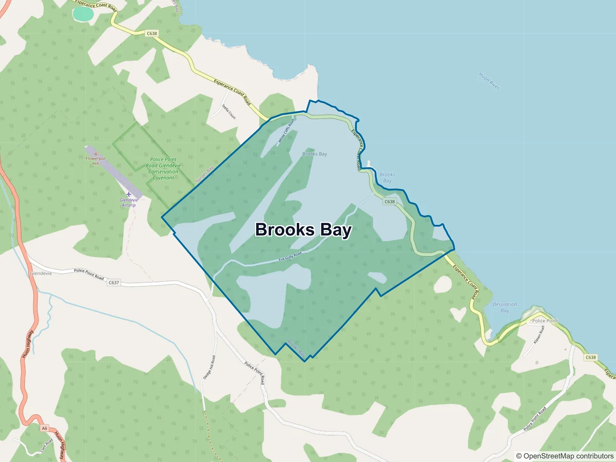 Map of Brooks Bay, TAS, Australia