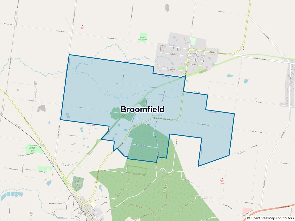 Map of Broomfield, VIC, Australia